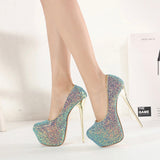Out Of Reach Blue Sequin Platform Stiletto Heels - Fashion Genie Boutique
