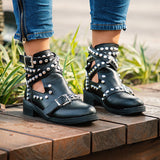 Glamorous Rock Black Studded Ankle Boot - Fashion Genie Boutique