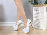 Out Of Reach White Sequin Platform Stiletto Heels - Fashion Genie Boutique