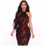 Rebellion Burgundy Halter Sequin Mini Dress - Fashion Genie Boutique