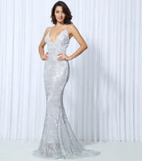Goal Digger Silver Sequin Maxi Gown Dress - Fashion Genie Boutique