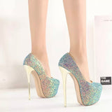 Out Of Reach Blue Sequin Platform Stiletto Heels - Fashion Genie Boutique