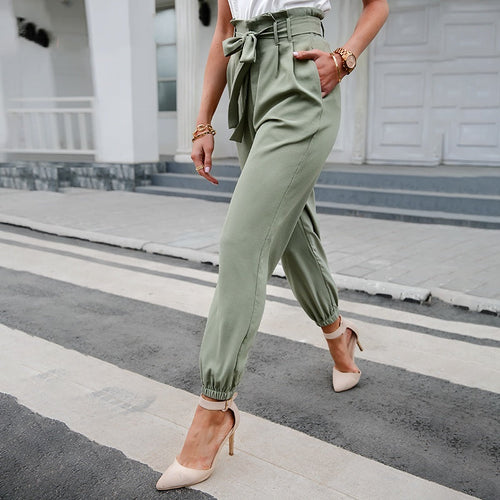 Going Solo Green Paper Bag Trousers - Fashion Genie Boutique