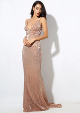 Goal Digger Champagne Sequin Maxi Gown Dress - Fashion Genie Boutique