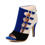 High Class Chic Blue & Tan Two Tone Buckle Open Toe Heels - Fashion Genie Boutique