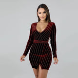Cafe Society Burgundy Long Sleeve Rhinestone Mini Dress - Fashion Genie Boutique