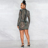 Farrah Black Rhinestone Embellished Mesh Long Sleeve Mini Dress - Fashion Genie Boutique