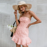 Josie Pink Strapless Ruffle Mini Dress - Fashion Genie Boutique