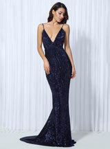 Goal Digger Navy Sequin Maxi Gown Dress - Fashion Genie Boutique