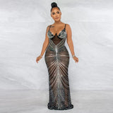 Love Affair Black Mesh Rhinestone Embellished Maxi Dress - Fashion Genie Boutique