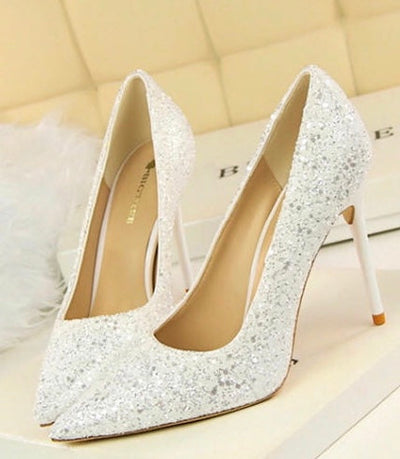 Till the Glitter Ends White High Heels - Fashion Genie Boutique