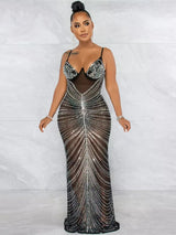 Love Affair Black Mesh Rhinestone Embellished Maxi Dress - Fashion Genie Boutique