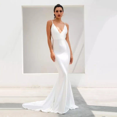 Elegantly Blissful White Slinky Maxi Dress - Fashion Genie Boutique