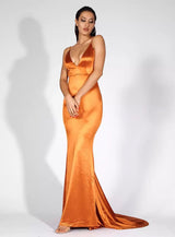 Elegantly Blissful Orange Slinky Maxi Dress - Fashion Genie Boutique