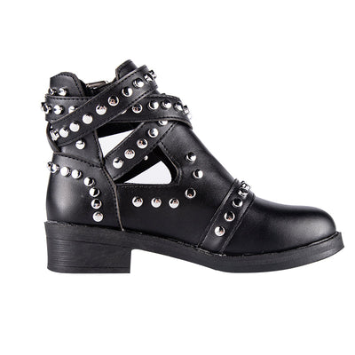 Glamorous Rock Black Studded Ankle Boot - Fashion Genie Boutique