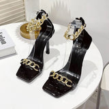 Leader Of The Pack Black Gold Chain High Sandals - Fashion Genie Boutique