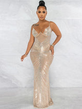 Love Affair Nude Mesh Rhinestone Embellished Maxi Dress - Fashion Genie Boutique