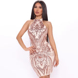 Rebellion Gold Halter Sequin Mini Dress - Fashion Genie Boutique