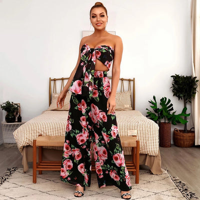 Getaway Black Floral Print Changeable Top & Wide Leg Trousers Co-Ord - Fashion Genie Boutique