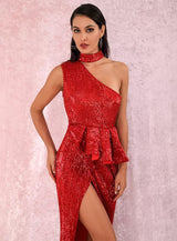 Dangerous Love Red Ruffle Sequin Maxi Dress - Fashion Genie Boutique