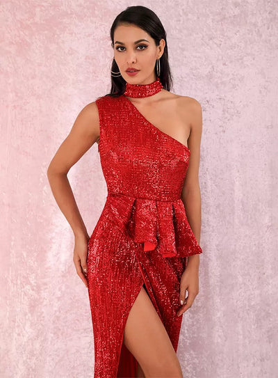 Dangerous Love Red Ruffle Sequin Maxi Dress - Fashion Genie Boutique