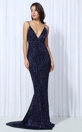 Goal Digger Navy Sequin Maxi Gown Dress - Fashion Genie Boutique