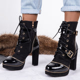 Patent Black Buckle Heeled Boot - Fashion Genie Boutique