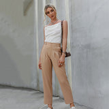 Girl Goals Khaki High Waisted Straight Leg Trousers - Fashion Genie Boutique