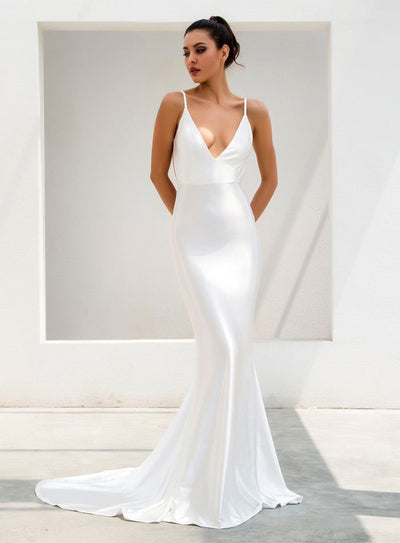 Elegantly Blissful White Slinky Maxi Dress - Fashion Genie Boutique