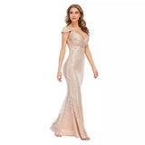 Pearlescent Gold Cold Shoulder Maxi Fishtail Dress - Fashion Genie Boutique