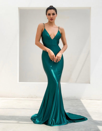 Elegantly Blissful Green Slinky Maxi Dress - Fashion Genie Boutique