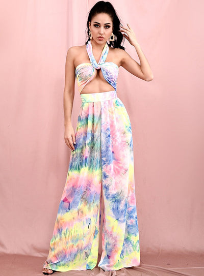 Libby Multi Tie-Dye Print Changeable Top & Wide Leg Trousers Co-Ord - Fashion Genie Boutique