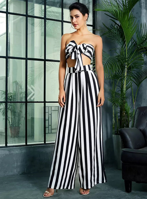 Josie Black & White Stripe Changeable Top & Wide Leg Trousers Co-Ord - Fashion Genie Boutique