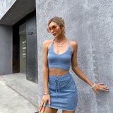 Girl Talk Blue Crop Top & Skirt Co-Ord - Fashion Genie Boutique