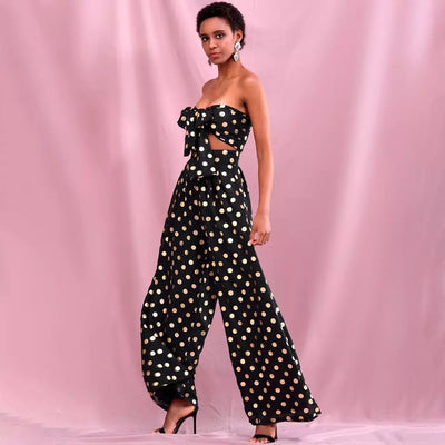 Gracie Black Polka Dot Changeable Top & Wide Leg Trousers Co-Ord - Fashion Genie Boutique