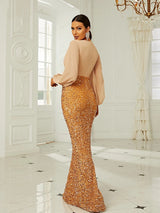 Dreaming About You Gold Long Lantern Sleeve Maxi Dress - Fashion Genie Boutique