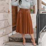 Paint The Town Brown Pleated Midi Skirt - Plus - Fashion Genie Boutique