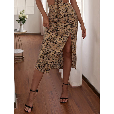Jenny Brown Polka Dot Split Midi Skirt - Fashion Genie Boutique