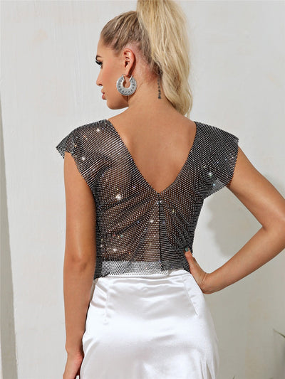 Dorothy Black Rhinestone Mesh Top - Fashion Genie Boutique