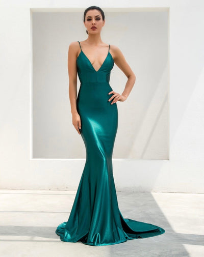 Elegantly Blissful Green Slinky Maxi Dress - Fashion Genie Boutique