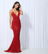 Goal Digger Red Sequin Maxi Gown Dress - Fashion Genie Boutique