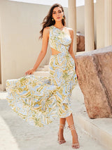 In Your Dreams Blue & Green Print One Shoulder Split Maxi Dress - Fashion Genie Boutique