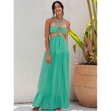 Angila Green Halter Cut Out Maxi Dress - Fashion Genie Boutique