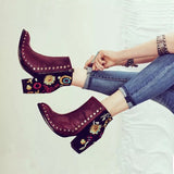 Texas Burgundy Embroidered Ankle Boot - Fashion Genie Boutique
