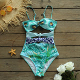Love Me Right Green Cut Out Floral Print Swimsuit - Fashion Genie Boutique