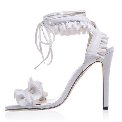 Chrissy White Ruffle High Heel Shoes - Fashion Genie Boutique