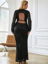 Wanderlust Black Sequin Long Sleeve Maxi Dress - Plus - Fashion Genie Boutique