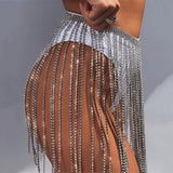 Rhinestone Silver Tassel Chain Skirt - Fashion Genie Boutique