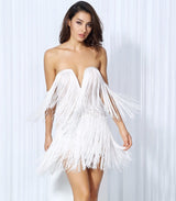 Dress for Success White Bardot Fringed Mini Party Dress - Fashion Genie Boutique