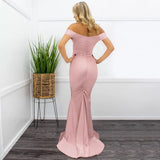 Sweetie Pink Bardot Ruched Maxi Split Dress - Fashion Genie Boutique